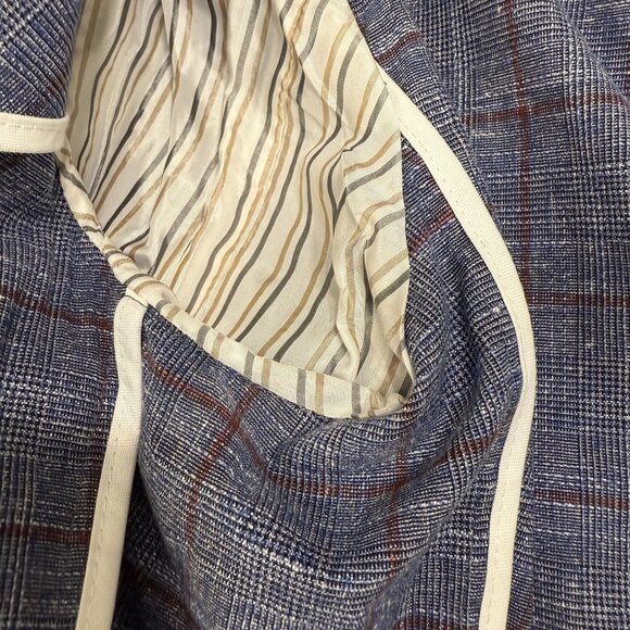 Hugo Boss Slim-Fit Micro-Patterned Jacket Blue Checkered Linen Cotton Blend Sz L - Picture 15 of 16